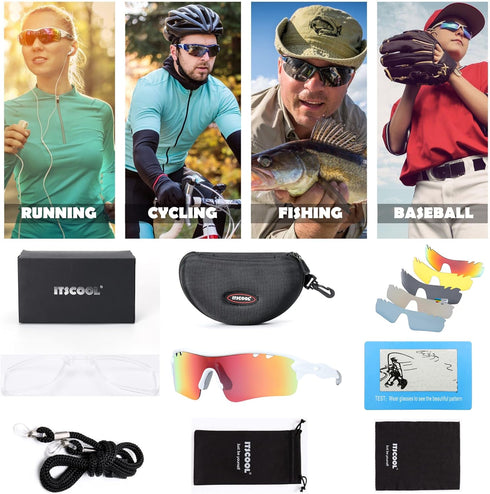 ITSCOOL Polarized Sports Sunglasses with 5 Interchangeable Lenses for Men Women, Softball, Baseball, Pickleball,