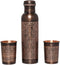 Pure Copper Water Bottle with 2 Tumblers Set, Beautiful Floral Pattern for Ayurveda Health Benefits