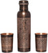 Pure Copper Water Bottle with 2 Tumblers Set, Beautiful Floral Pattern for Ayurveda Health Benefits