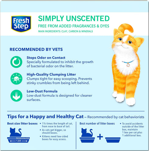 Fresh Step Clumping Cat Litter, Unscented, Long Lasting Odor Control with Activated Charcoal, 14 lb