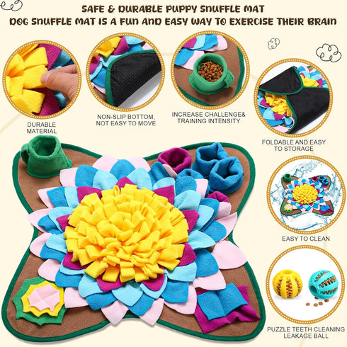 18.8 18.8 Inch 2 Pack Arrowbash Snuffle Mat for Dogs Cats x Interactive Sniff Feeding Mat with Toy Balls for Small