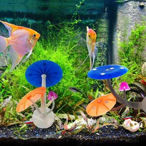 2Pcs Betta Fish Mushroom Hammock with 30 Luminous Stones, Soft Silicone Aquarium Rest Bed