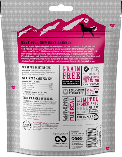 I and love and you Nice Jerky Bites, Chicken + Salmon, Grain Free, Real Beef, Chewy Dog Treats, 4oz