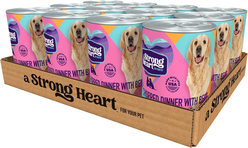 A Strong Heart Wet Dog Food, Chopped Dinner with Beef - 13.2 oz Cans (Pack of 12), Made in The USA