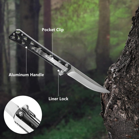 FLISSA Folding Knife, 4.5" Tactical Pocket Knife with Hollow-out Design Handle for Hunting, Survival, EDC, Camping