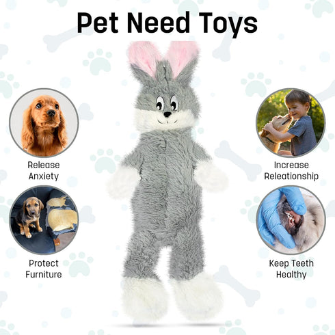 FGA MARKETPLACE Grey Rabbit Dog Toy Flat NO Stuffing NO Squeak, Funny Style for Small and Medium Dogs 21 INCH Long