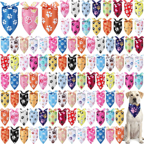 Abbylike 100 Pcs Paw Print Dog Bandanas Bulk Soft Triangle Kerchief Bibs