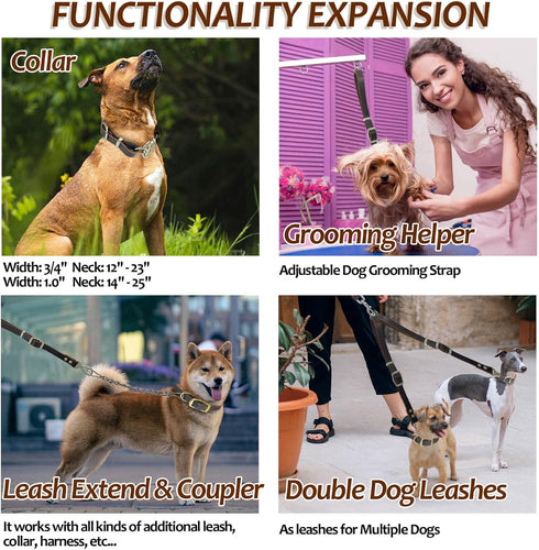 Leather Short Dog Leash, Adjustable Length, Extra Thick Genuine Handmade with Heavy-Duty Hardware, Strong Traffic Pet