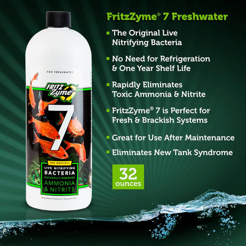 Fritz Aquatics FritzZyme 7 Live Nitrifying Bacteria Naturally Removes Amonia & Nitrite for Freshwater Fish (32-Ounce)