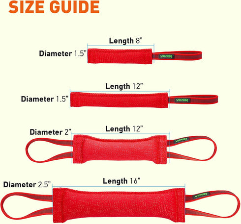 Viper Synthetic K9 Tug Toy Reward with Two Handles for Adult Dogs & Puppies, Ruberized Handles, Red, 12" x 2"