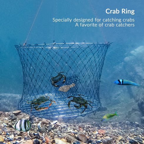 24 QualyQualy Crab Ring Trap Bait with Crab Gague Measure and Bait Clip Crab Net Minnow Trap with Tarred Braided Twine