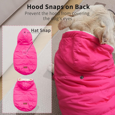Extra Warm Fleece Lining Dog Hoodie Jacket for Large Dogs, Pink, Winter, XL, Pet Coats with Hooded