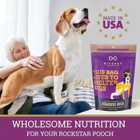 Doghouse Rock Dog Treats, 11 oz by GivePet - Premium Grain-Free Training Treats, Bacon, Peanut Butter, Banana