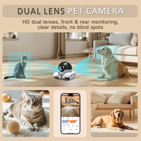 OROMVO 1080p Version+32G 2-Way Pet Camera, Security Camera for Home, Movable Robot Pet Cam Indoor with Phone App