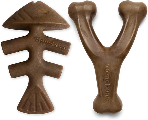 Benebone 2-Pack Fishbone/Wishbone Durable Dog Chew Toys, Real Fish & Bacon, Made in USA, Medium