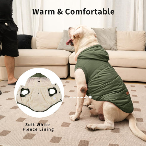 Fleece Lining Extra Warm Dog Hoodie, Green Jacket for Small Dogs with Hooded Design