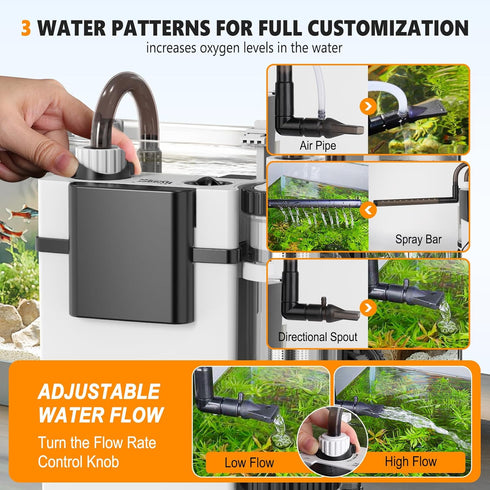 5-30 Skimmer 3 132 hygger Quiet Hang On Back Aquarium Filter Gallon Small Fish Tank Canister Filter with Surface Spray