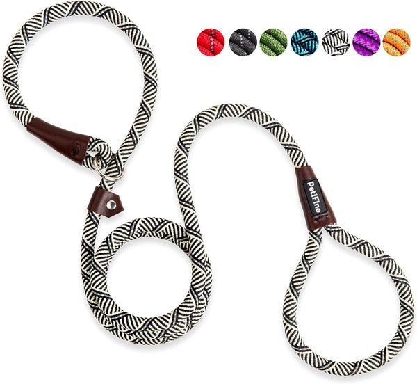 PetiFine 6FT Reflective Slip Lead Dog Leash, Heavy Duty Adjustable Nylon Rope for Small to Large Dogs, Grey