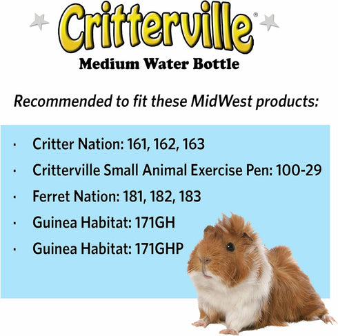 MidWest Homes for Pets Medium Water Bottle | Ideal for Hamsters, Mice, Guinea Pigs & Rabbits, 10.14 oz