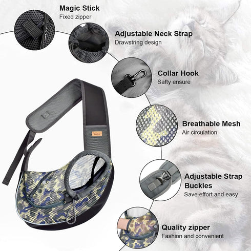 Cuby Pet Dog Sling Carrier for Small Dogs Cats, Breathable Mesh Travel Safe Sling Bag Carrier for Dogs Cats Puppy (L,
