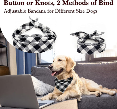 Christmas Plaid Dog Bandana with Button, Fall Dual Layer Scarf, Soft Cotton Triangle Bib for Small Medium Large Extra