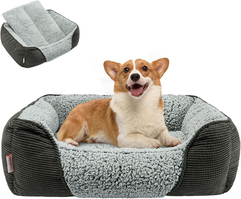 Miguel Washable Dog Bed with Removable Cushion, Rectangle Bolster Cat Bed for Medium Small Dogs - Gray 30 Inch