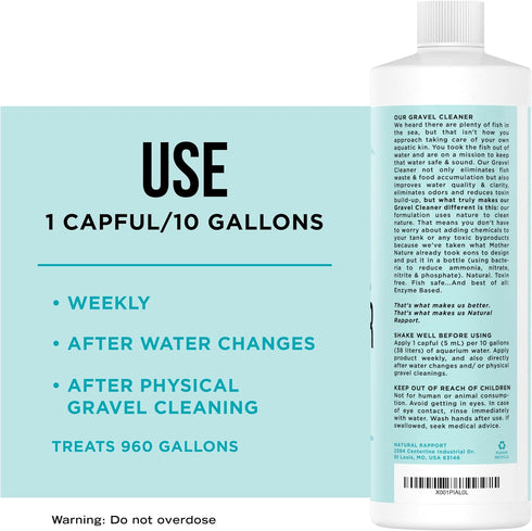Aquarium Gravel Cleaner, 16 fl oz - Naturally Maintain a Healthier Tank, Reducing Fish Waste and Toxins