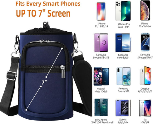 32/40/64/128 oz 2 AceTreker Neoprene Insulated Water Bottle Carrier Bag, Sling Bag Sleeve Pouch Holder with Strap