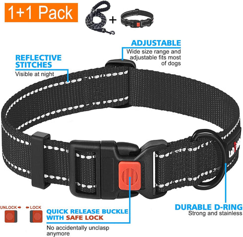 Heavy Duty Dog Leash, 5 ft Long - Comfortable Padded Handle - Dog Leashes for Small Medium Large Dogs (Black,