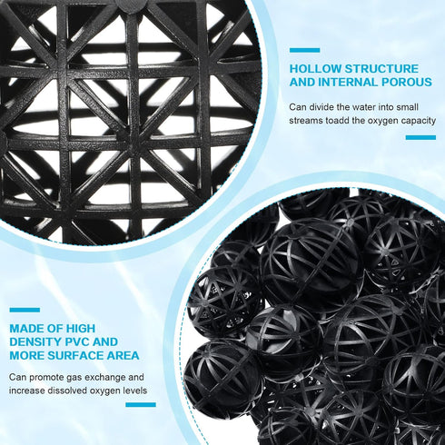 Cunno 200 Pcs Bio Balls Pond Filter Media, Black Aquarium Bio Media with Sponge for Fish Tank