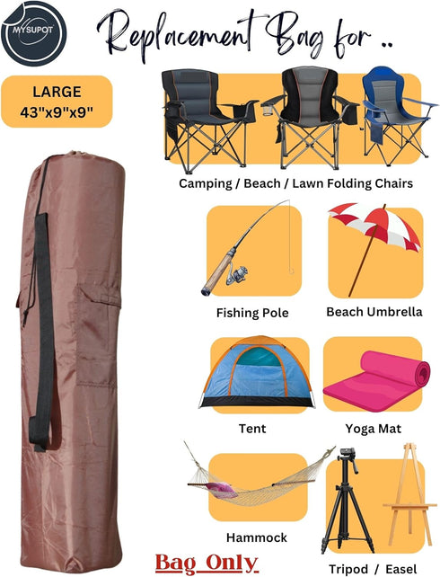 43"x9"x9" Hammock, 420D (Brown, L) Replacement Bag for Folding Camping Chair, Camp Chairs, Yoga Mat, Beach Chair