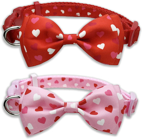 Valentine's Day Dog Collar with Bow Tie, Cute Holiday Collar for Medium Dogs, Boys, Girls, Puppy Pets.