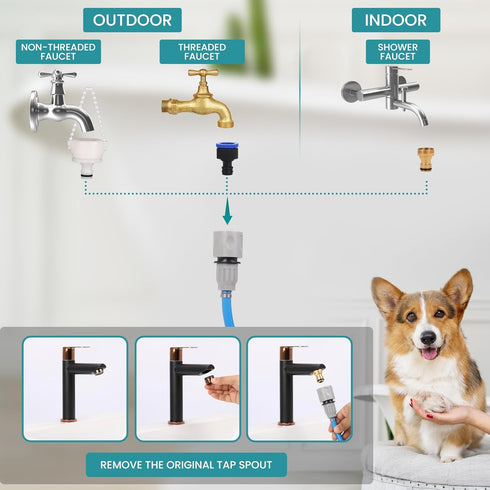Dog Bath Hose Sprayer and Scrubber Attachment, Indoor/Outdoor Pet Bathing and Grooming, Pet Shower Brush