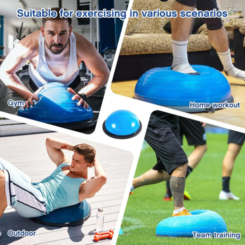Honoson Set, Half Ball Trainer Yoga Ball with Resistant Band Foot Pump Half Exercise with Fitness Elastic Belt Hedgehog