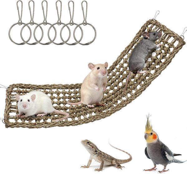 30x7inch Rat Climbing Toys for Cage, Chewable Natural Seagrass Mat with Metal