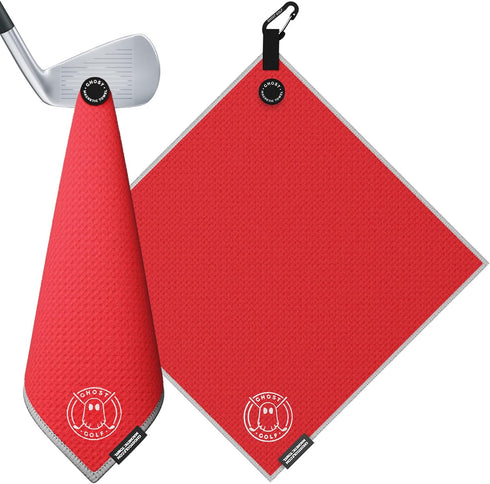 Ghost Golf Magnetic Towel (Greenside) - Premium Microfiber Towel with Magnet for Carts or Clubs - 18" x 18" (Red)