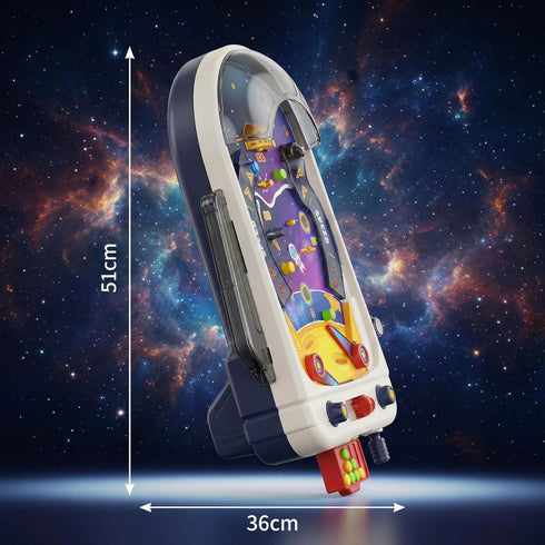 1-2 3+ Tabletop Pinball Machine Space Board Game with Obstacles, Pull-Rod Launcher, Two-Hand Controls, Ball Storage