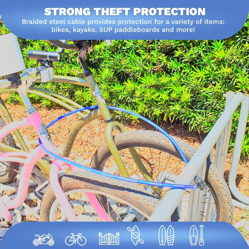 Weatherproof Straight Security Cable Lock (20ft) with Resettable Combination for Kayak, Bike, Equipment