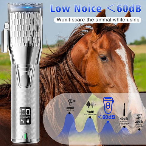 Trimmer 6 2500mAh 0.8lbs Rechargeable Horses Clippers, Cordless Pet Hair Shaver with Guide Guards, Large Battery