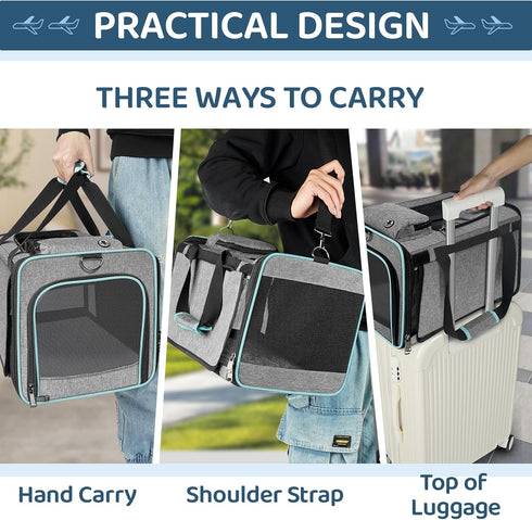 Cat Carrier, Airline Approved Soft-Sided Travel Bag for Medium Cats 15+ lbs & Small Dogs, Underseat Cabin L