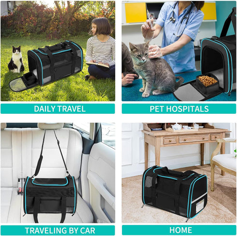 Large Cat Carrier Dog Carrier - Collapsible Soft-Sided Pet Carrier for Large Cats and Medium Small Dogs Up to 25 Lbs
