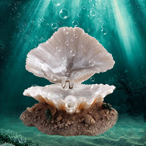 Aquarium Decoration, Fish Tank Simulation Resin Shell Pearl Bubbler Decor, Coral Reefs Aerating Action Ornament