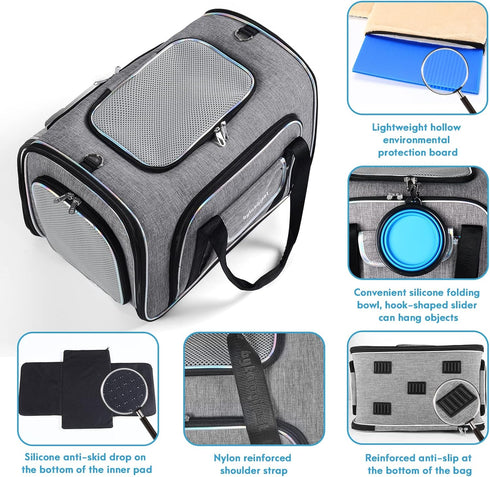 4 Sides Expandable Cat Travel Bag, Airline Approved Collapsible Soft-Sided Carrier for Kittens & Small Animals