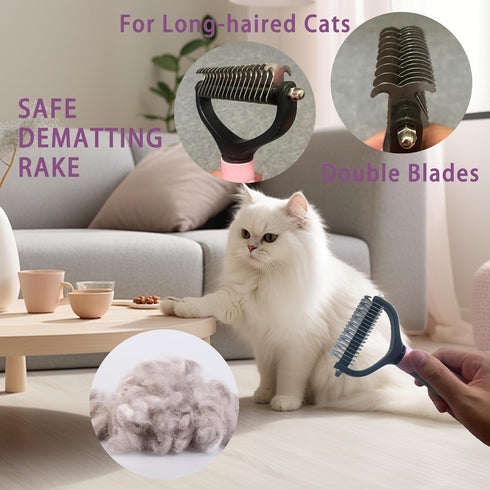 6 6-in-1 Cat Grooming Brush Kit Tools - Deshedding & Dematting for Long/Short Hair, Self-Cleaning Slicker Brush