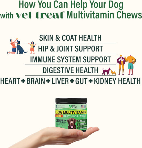 120 Immune VET TREAT Dog Multivitamin Chewable with Glucosamine & Salmon Oil Made USA Puppy & Senior Supplement Chews