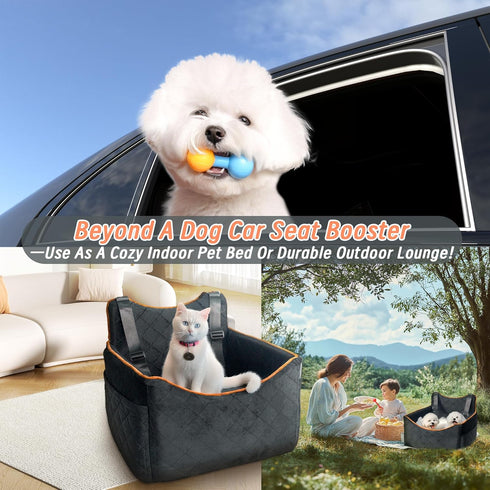 30 lbs, Dog Car Seat for Medium Sized Dogs Safety Dog Booster Seat for Small Dogs Hooks to The Seatbelt & with Elevated