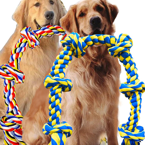 6 Knot 2 Pack Large Dog Rope Toy - Heavy Duty Chew Rope for Aggressive Chewers, Tug of War Play for Large Breeds