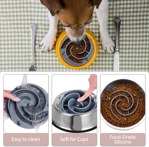 Bestalk Soft Silicone Slow Feeder Dog Bowls Insert, Fits Basic and Elevated Bowls for Small to Large Dogs (Grey, XL)