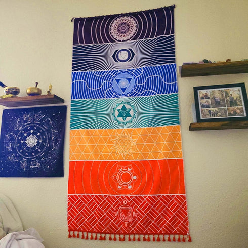 Neasyth Mexican Yoga Mat Beach Picnic Blanket, Chakra Meditation Mat, Sunscreen Shawl, Boho Pilates 59 in (Polyester