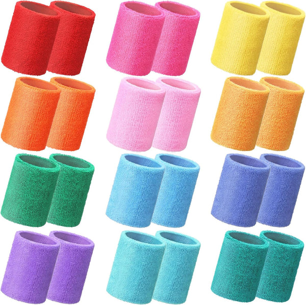 Lenwen 24 Pcs 4 Inch Wrist Sweat Bands for Men Women Absorbent